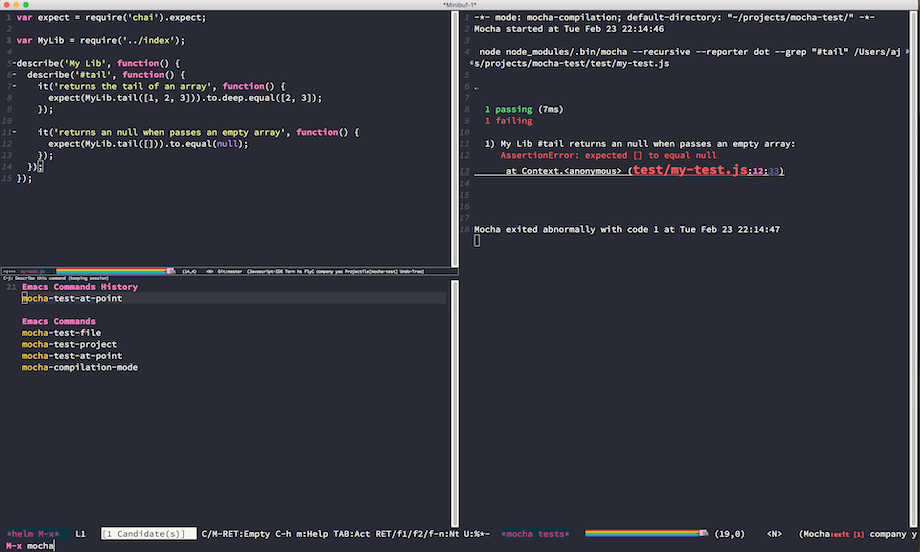 Emacs Mocha Runner in Action